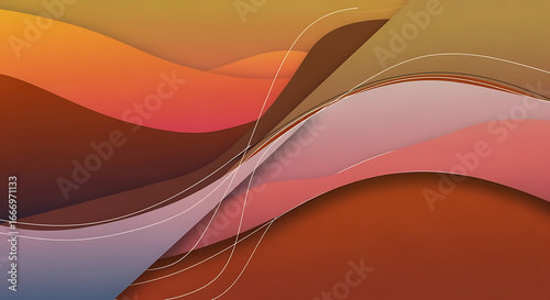 Abstract background with curved shapes and lines in warm color tones