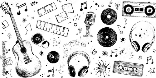 Hand drawn decorative musical note garland for creative design and musical themes