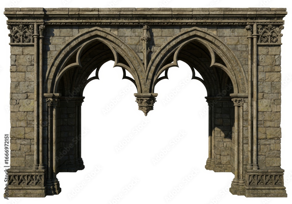 Obraz premium Majestic gothic stone arches form a grand entrance portal, isolated artwork