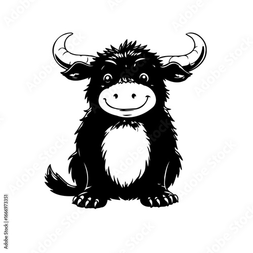 Playful horned beast cartoon illustration exhibiting gentle features on transparent backdrop