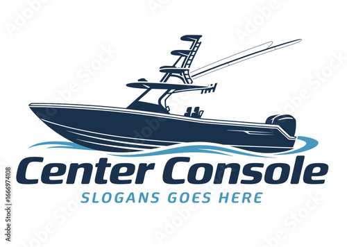 Professional center console boat logo design for maritime services and outdoor adventures