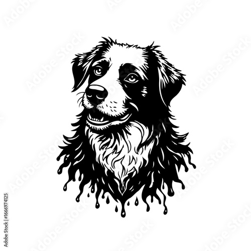 Striking dog portrait showcases intricate details in black and white creating a unique