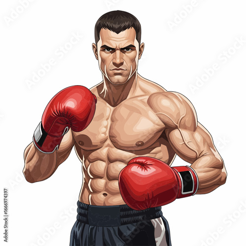 Realistic vector illustration of boxer posing in fighting stance