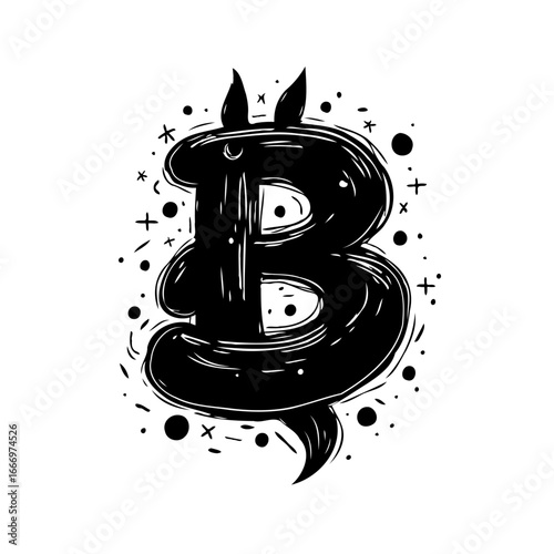 Stylized devilish bitcoin illustration capturing abstract concepts with digital currency and its