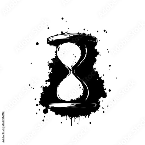 Stylized hourglass illustration representing time flow using dark abstract brushstroke style on
