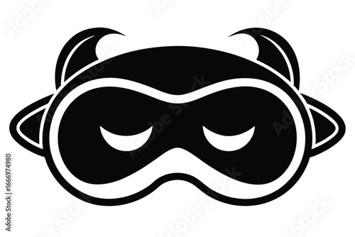 Cartoon Devil Mask Sleepy Eyes, Small Horns, Soft Pillow Graphic Illustration