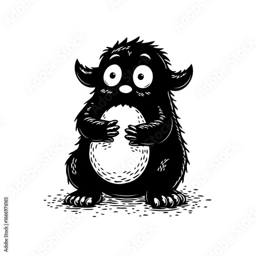 Whimsical black and white monster illustration showcasing imagination playfulness for creative