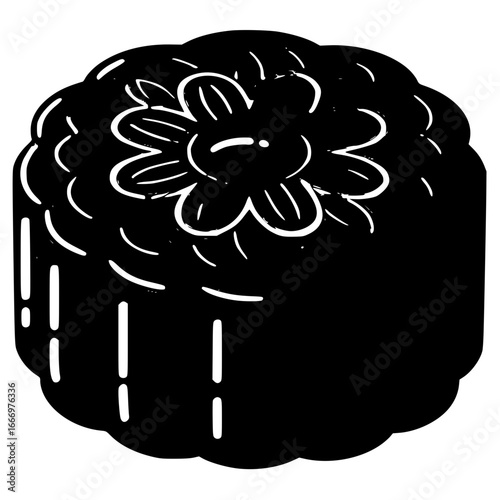 Mooncake Silhouette: A delectable mooncake, adorned with floral details, showcases the delicacy and rich tradition of the Harvest Festival. Its intricate design invites the warmth of the celebration.