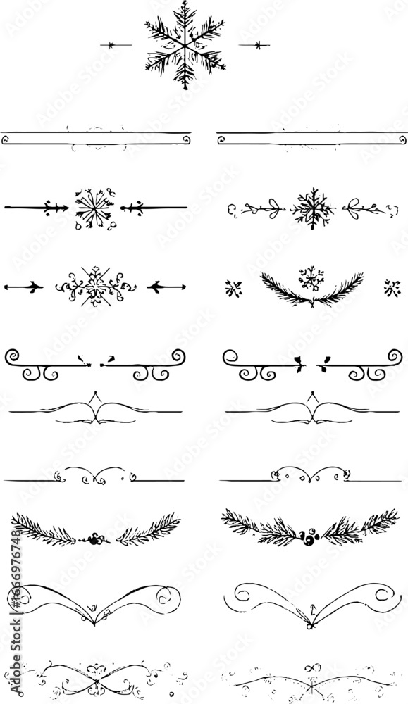 Obraz premium Set of hand drawn decorative winter pine ribbons for holiday design