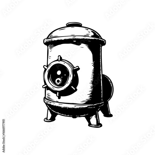 Whimsical vintage water heater illustration a bygone era equipment design for domestic appliances