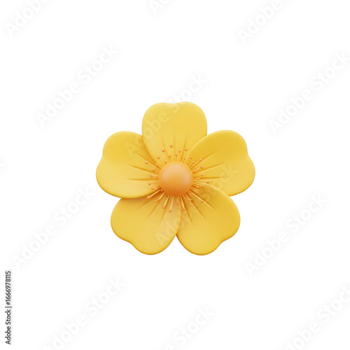 Wallpaper Mural Bright Yellow 3D Rendered Flower - Cheerful, Minimalist Spring Design Element. Torontodigital.ca