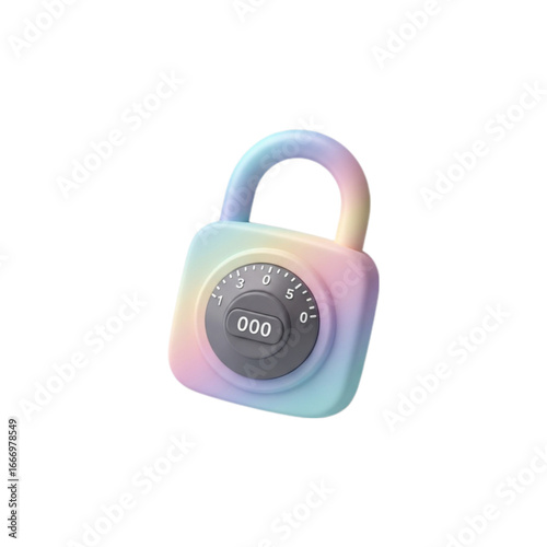 Cute pastel rainbow combination lock isolated on transparent background