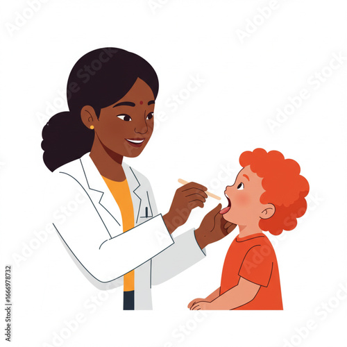 Doctor examining child's throat healthcare illustration medical checkup pediatrician
