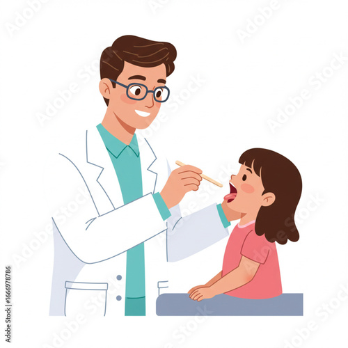 Doctor Examining a Child's Throat with a Tongue Depressor, Healthcare Concept