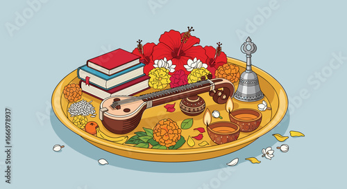 Indian Tradition Worship Offering Religious Plate Decoration