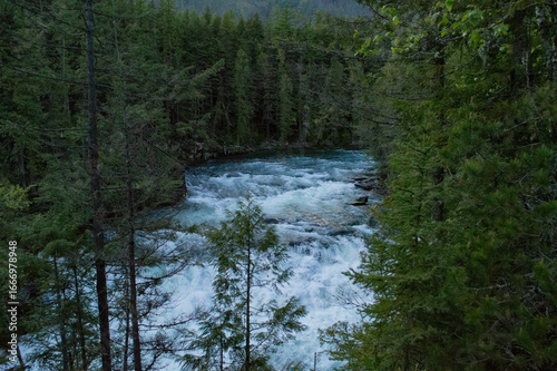 rushing river beside Going-to-the-Sun Road in Glacier National Park, Montana