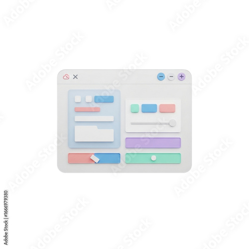 3d ui elements with pastel colors on transparent background isolated on transparent background
