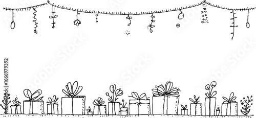 Hand drawn doodle banner with ruler and ribbon elements for design projects