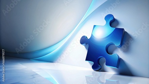 Abstract Blue Puzzle Piece on Modern Background Solution Concept