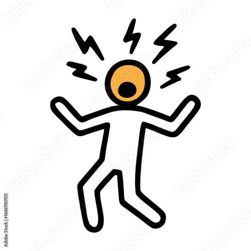 A simple illustration of a stick figure with an orange head, expressing frustration or stress, surrounded by zigzag lines representing noise or chaos.