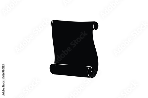 A black and white illustration of a rolled up parchment or scroll silhouette