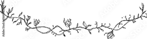 Hand drawn doodle infinity loop border with organic floral elements for decorative design