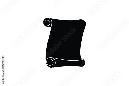 A black and white illustration of a rolled up parchment or scroll silhouette