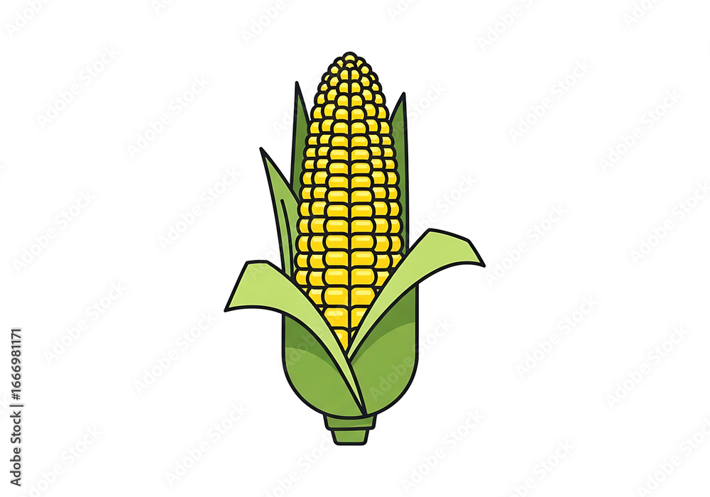 Obraz premium A simple, stylized illustration depicts a corn cob against a black backdrop.