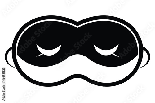 Black Cartoon Bandit Mask Silhouette Icon with Closed Crescent Moon Eyes Symbolism