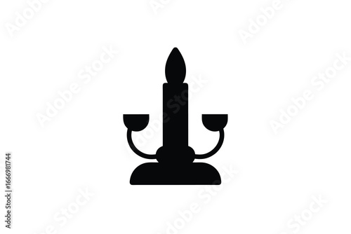 A black silhouette of a candelabra with two side holders and one central candle