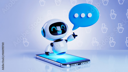 Friendly chatbot assistant offering support on a smartphone, AI communication, modern design
