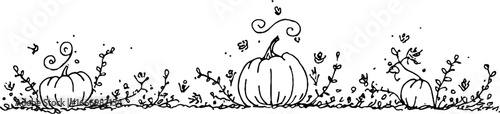 Hand drawn doodle border with pumpkins and vines for autumn decor