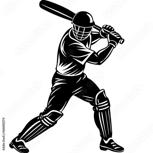 Powerful Black and White Cricket Bat Swing Art