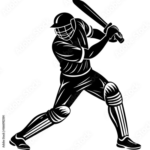 Powerful Black and White Cricket Bat Swing Art