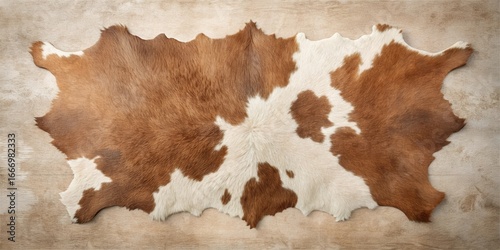 Brown and White Cowhide Rug on Wooden Surface