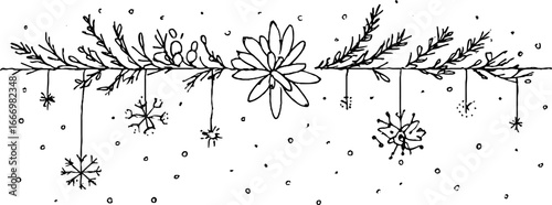 Winter snowflake doodle border design for holiday cards and crafts
