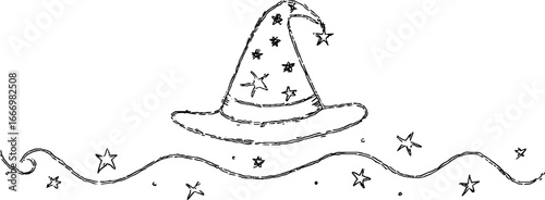 Whimsical witch hat and starry doodle border design for halloween decorations