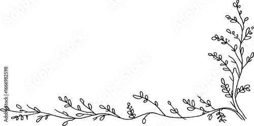 Hand drawn doodle bamboo corner with stalk and curl design for nature-themed decoration
