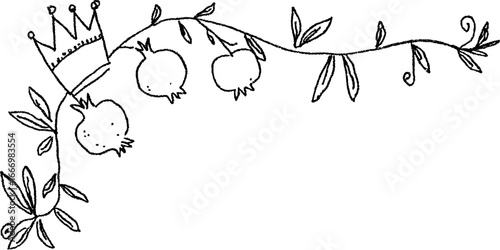 Hand drawn doodle corner with pomegranate branch for creative design