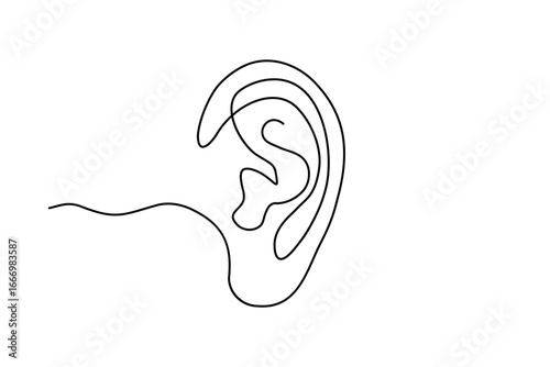 Minimalist Continuous Line Art of a Human Ear - Isolated Vector Icon Design