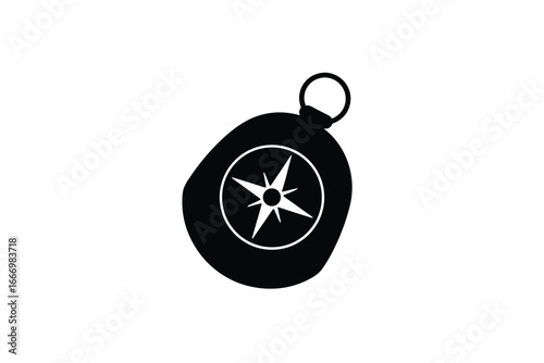 Black compass pendant with white star design on a clean white background silhouette