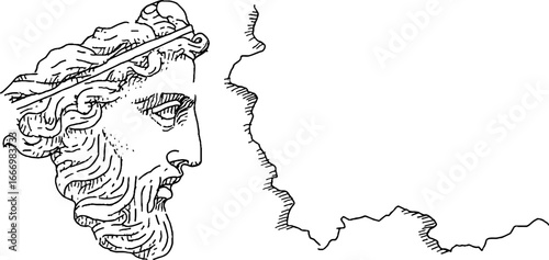 Hand drawn doodle of roman bust with curl design for creative projects