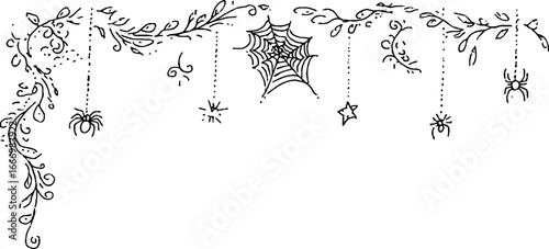 Hand drawn doodle spider web and curl design for halloween decor