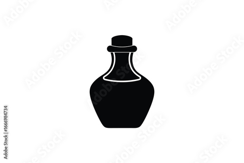 A black silhouette of a bottle with a stopper on a white background