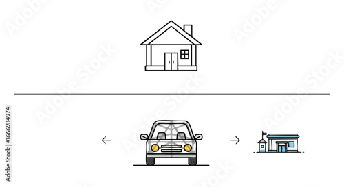Car drives from old house to new house.