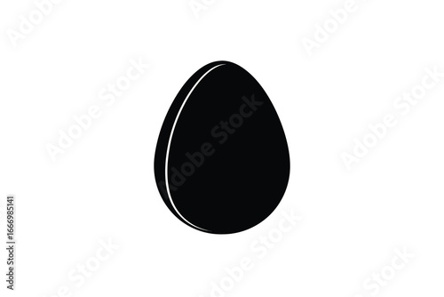 A black egg shape with a white highlight on a plain white background silhouette