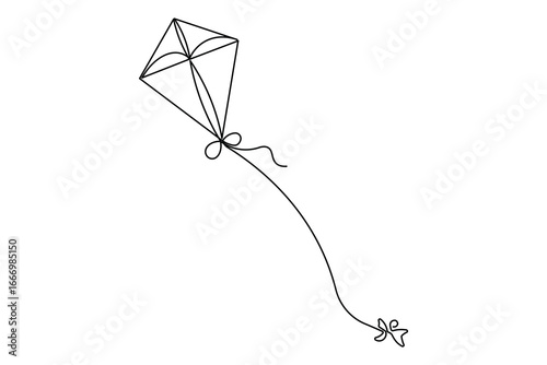 Creative kite minimalist continuous one line isolate outline sketch simple illustration