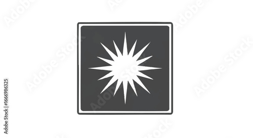Square graphic with radiating starburst symbol.