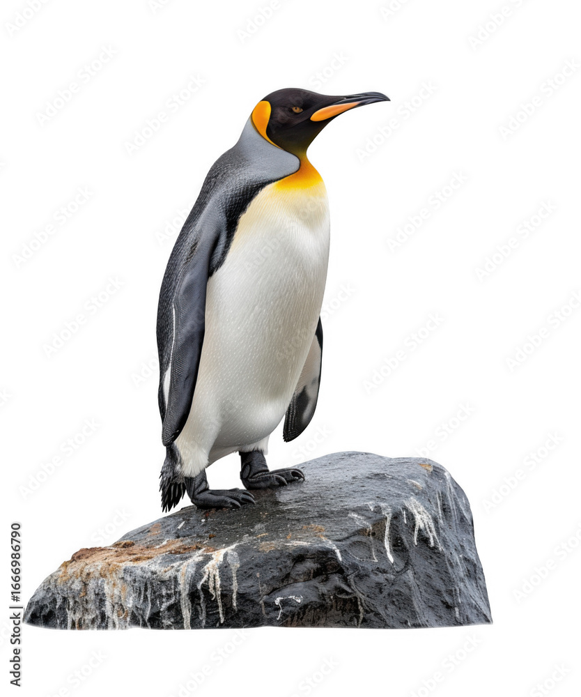 Fototapeta premium Majestic king penguin standing proudly on an iceberg isolated on transparent background