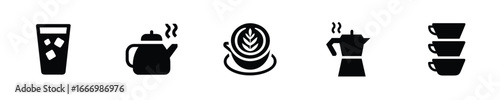 Set coffee drink icons glass